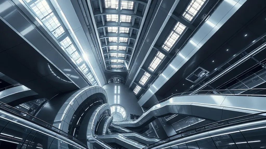 Abstract high-tech architectural lines and structures, silve