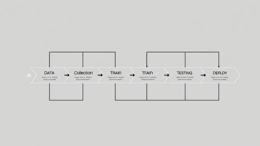 A clean, minimalist technical diagram showing AI lifecycle s